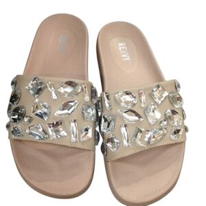 Renvy Embellished Open Toe Sliders. Size 10. Color Tan.